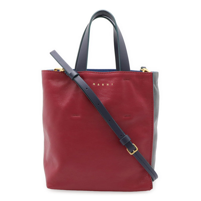 Marni Museo Soft Mini Bag 2-way Leather Tote Shoulder Bag Fuchsia Gray Navy