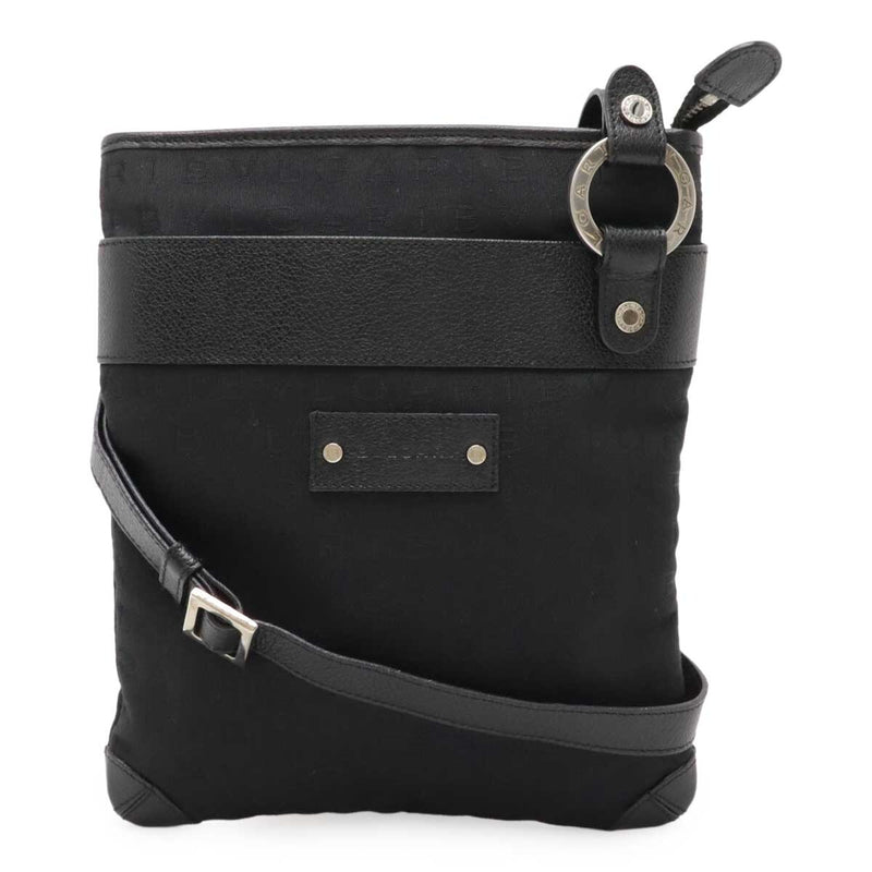 Bvlgari Logomania Shoulder Bag Crossbody Canvas Leather Black Silver Hardware
