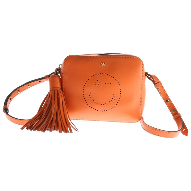 Punching Smiley Shoulder Bag Orange Leather Womens Handbag