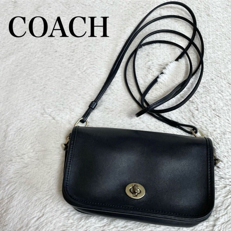 Old  Flap Turnlock Shoulder Bag Black Leather Purse Designer Handbag