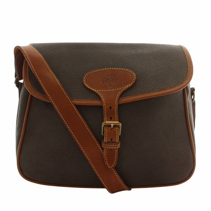 Shoulder Bag Pvc Leather Check Pattern Belt Detail Embossed Logo Brown