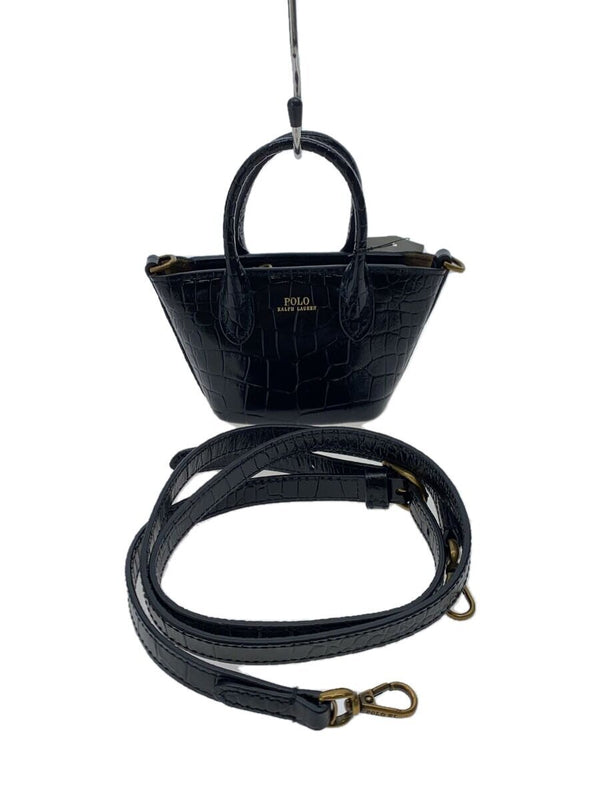 Polo Ralph Lauren Crocodile Mini Shoulder Bag Black Leather Crossbody Handbag