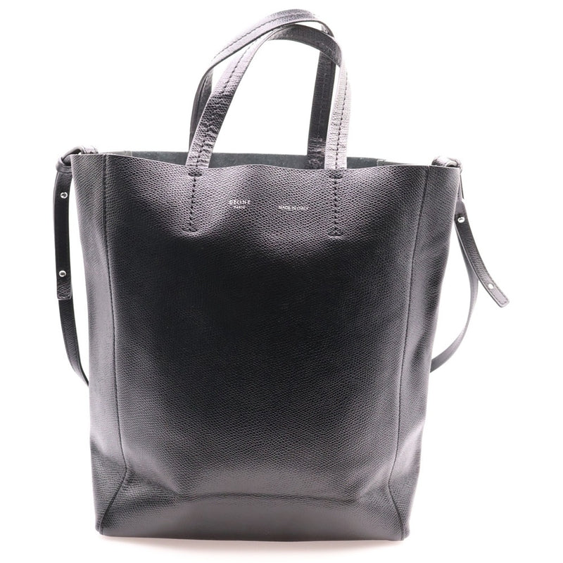 Celine Cabas Small 189813 Black Leather 2-way Shoulder Bag Tote Handbag Silver