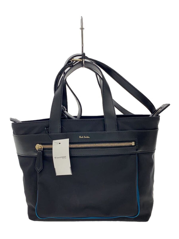 2-way Handbag Color Flash Leather Shoulder Bag Black Nylon Tote