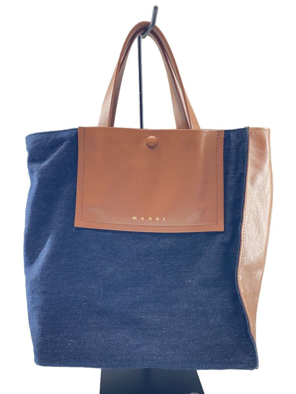 Marni Museo Soft Shoulder Bag Denim Leather Indigo. Designer Handbag Purse.