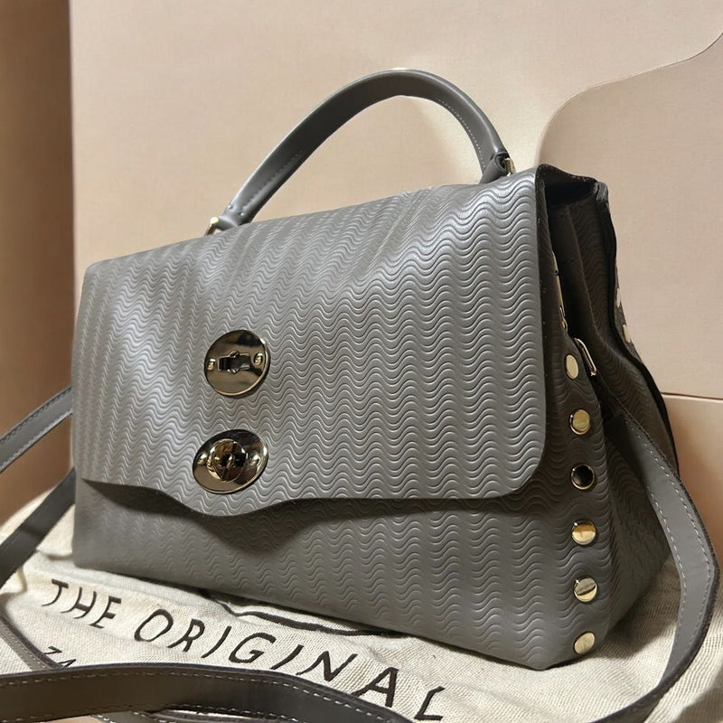 Zanellato Postina Handbag Gray 2-way Shoulder Bag Wave Pattern Italian Leather