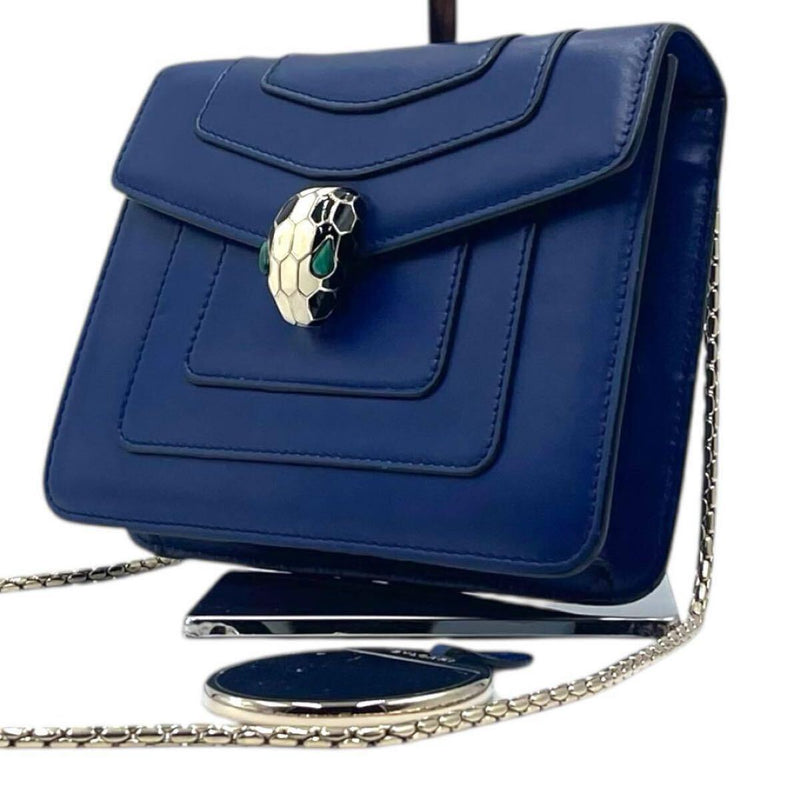 Bvlgari Serpenti Forever Blue Chain Shoulder Bag With Mirror Designer Handbag
