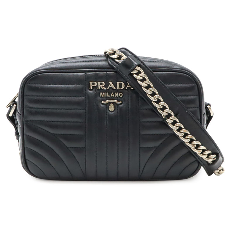 Prada Diagram Chain Shoulder Bag 1bh083 Black Leather Crossbody Bag With Silver
