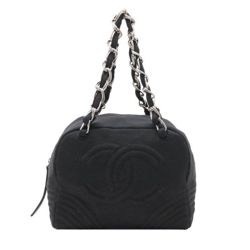 Chanel Coco Mark Chain Shoulder Bag Cotton Jersey Black Silver Hardware