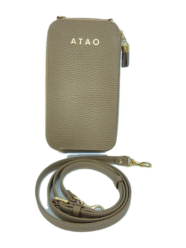 Amulet Taupe Kelly-style Wallet Shoulder Bag Beige Leather Purse Crossbody