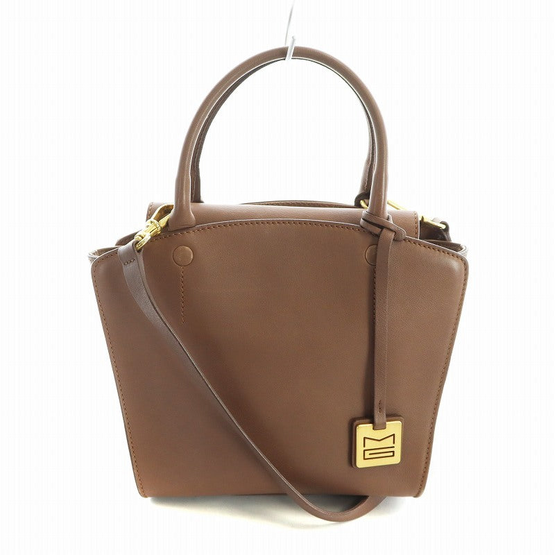 2-way Handbag Shoulder Strap Leather Gold Hardware Brown Womens