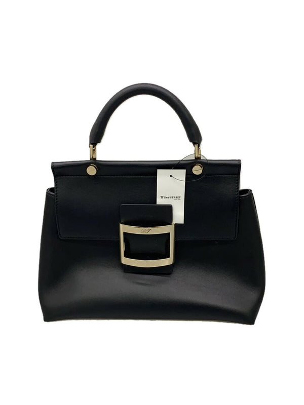 Viv Cabas 2-way Shoulder Bag Black Leather Tote Front Dirt