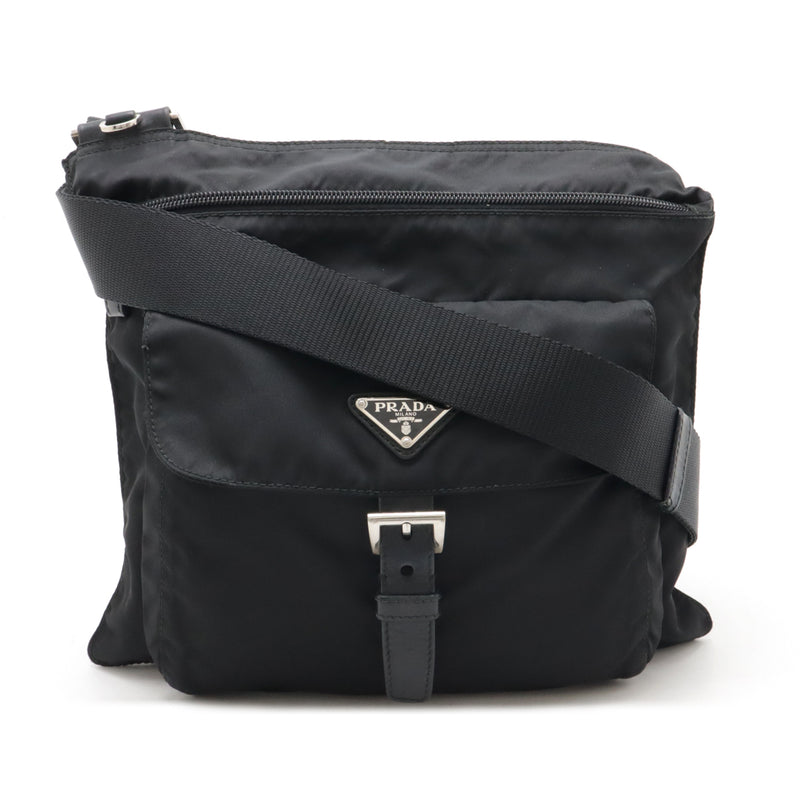Prada Bt0573 Nero Black Nylon Leather Shoulder Bag Crossbody Slim Silver