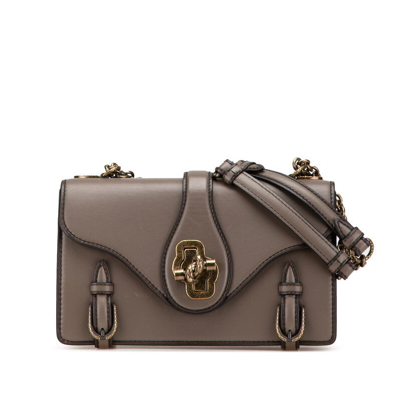 Intrecciato Turn Lock Chain Handbag Shoulder Bag Gray Leather