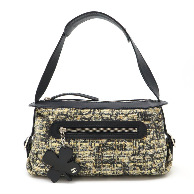 Chanel Icon Print Clover Shoulder Bag One-shoulder Tweed Leather Black.