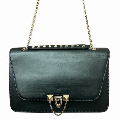 Garavani Demilune Leather Chain Studded Shoulder Bag Black Mens 2-way