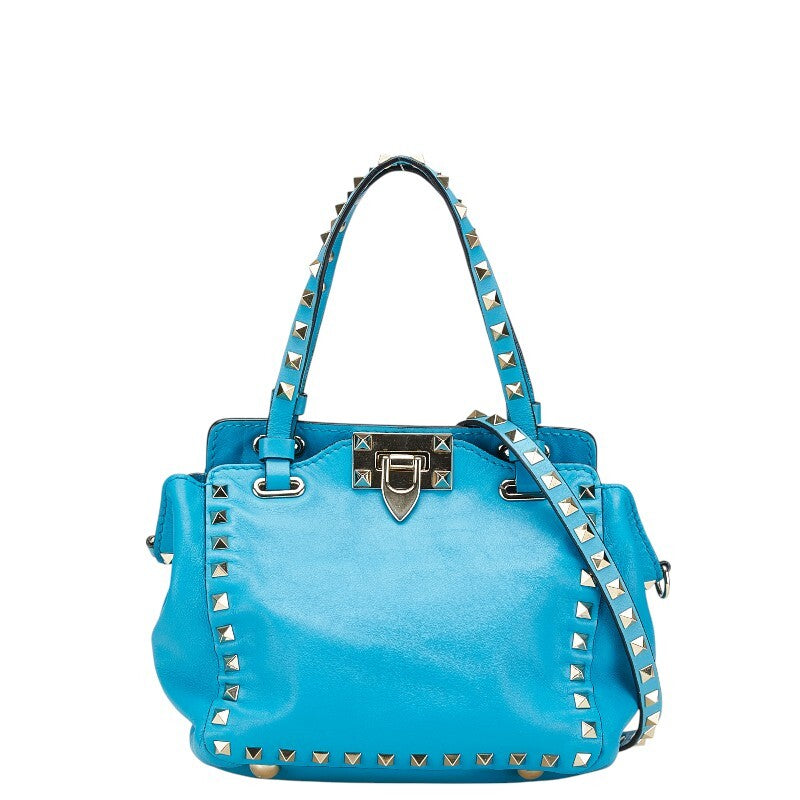 Garavani Rockstud Mini Shoulder Bag Blue Leather Handbag 2-way For