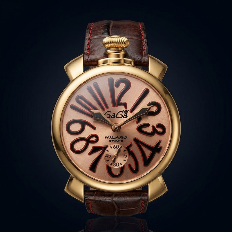 Gaga Milano Manuale 48 Watch Swiss Made Mechanical Leather Band Limited Edition