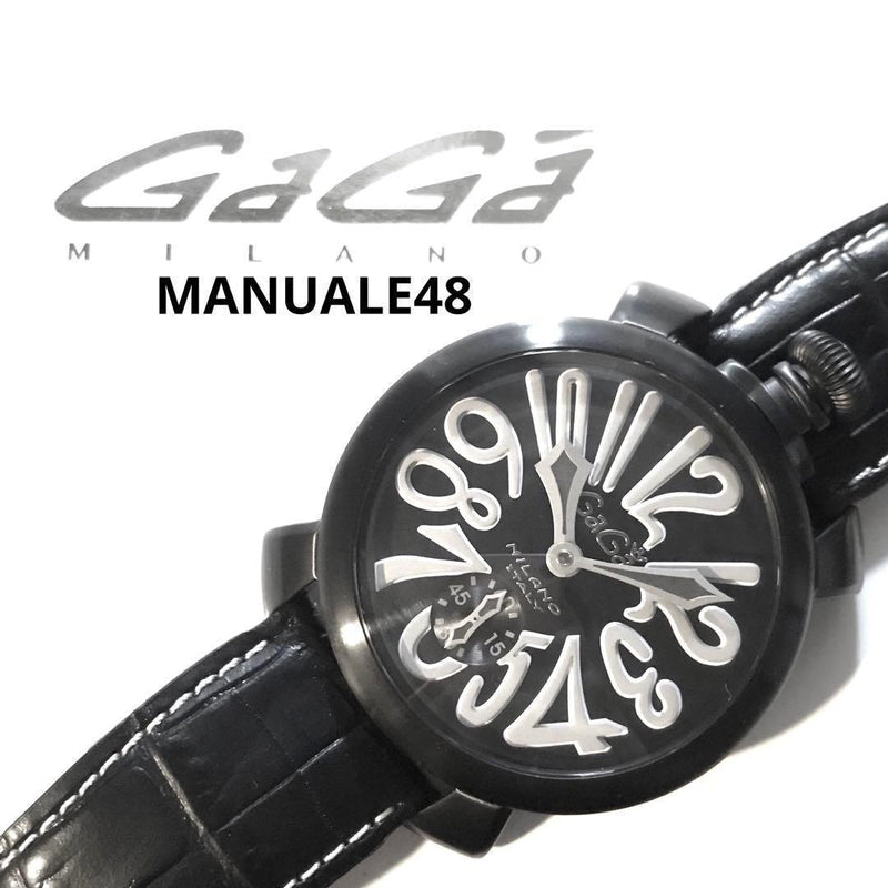 Gaga Milano Manuale 48 5012 Black Leather Watch Mens Wristwatch With Box