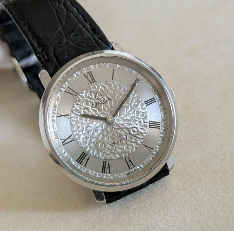 Omega De Ville Floral Relief Dial Manual Winding Watch Flower Design Collectible