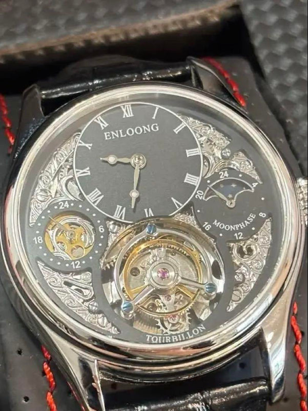 Enloong Enron Tourbillon Hand-wound Watch Black Mechanical Wristwatch Luxury