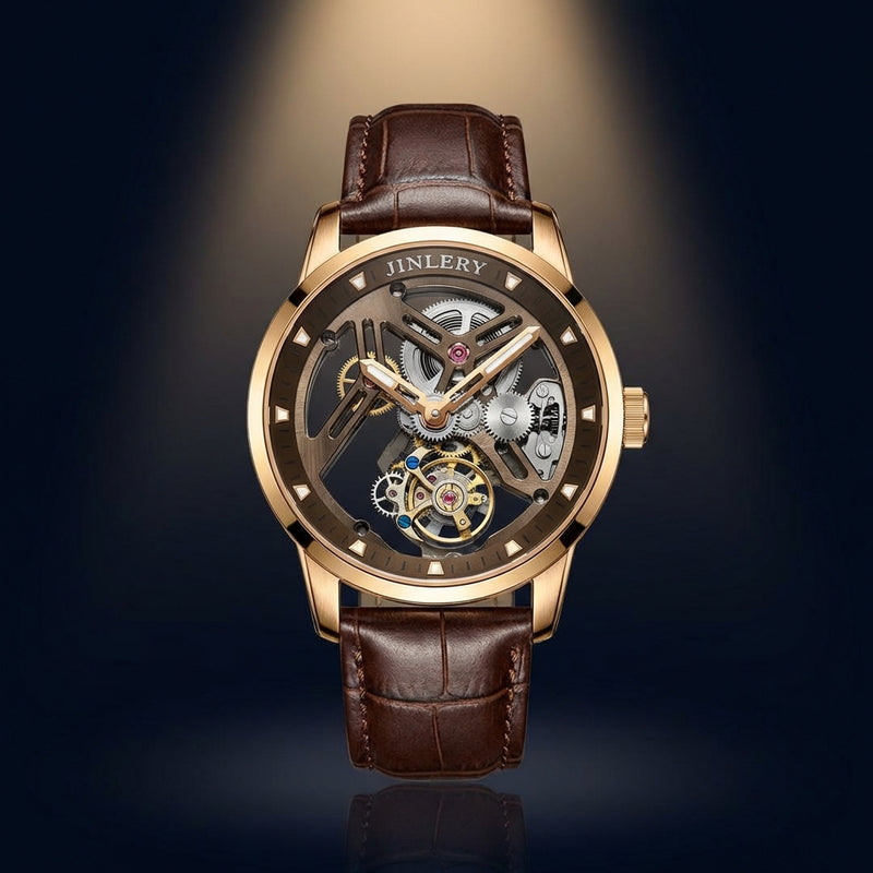 Hand-wound Watch Rose Gold Black Mechanical Wristwatch For Men Luxury