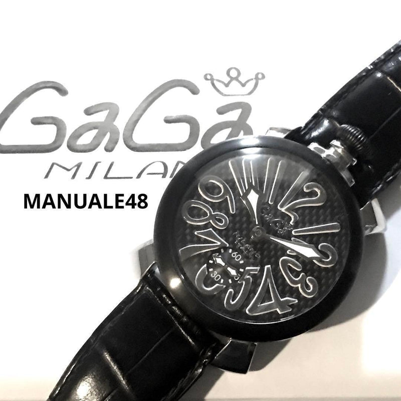 Gaga Milano Manuale 48 5013 Black Leather Watch With Box Swiss Made Mens Analog