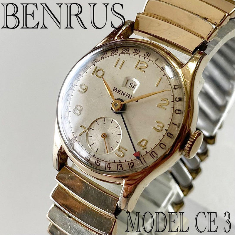 Benrus Pointer Date 10rgp Hand-winding Mens Watch 1950s Antique Wristwatch.