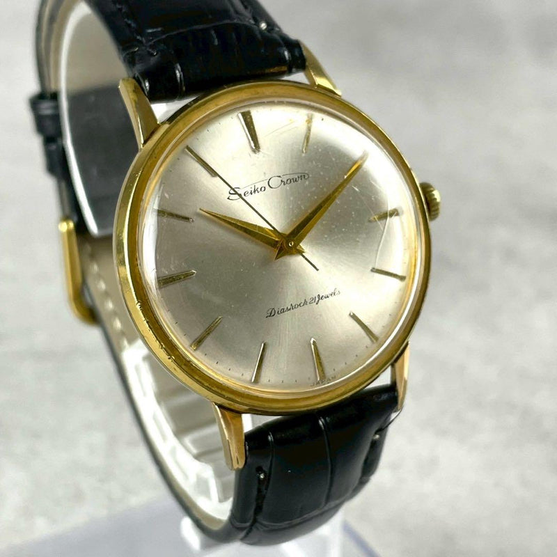 Crown Hand-winding Watch Silver Dial Working Band Vintage Analog