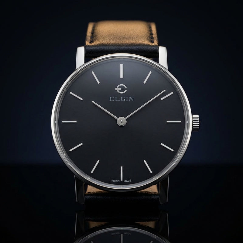 Vintage  Hand-wound Mens Watch Dark Gray Dial Mechanical Dress Watch