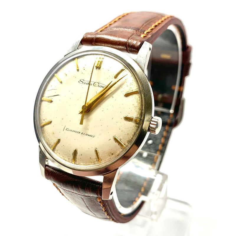 R7-2999  J14040 Hand-winding Watch Silver Brown Dial Vintage Mechanical