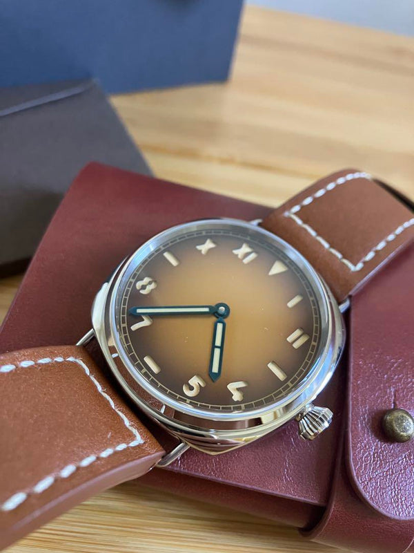 California Dial Hand-wound Watch Brown Leather Strap Gradient Orange Face Mens