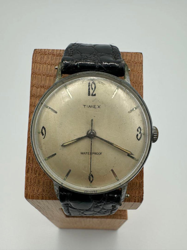 Timex Hand-wound Marlin Vintage A818 Mens Watch Mechanical Silver Leather Strap