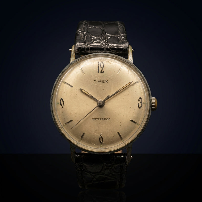 Hand-wound Marlin Vintage A818 Mens Watch Mechanical Silver Leather Strap