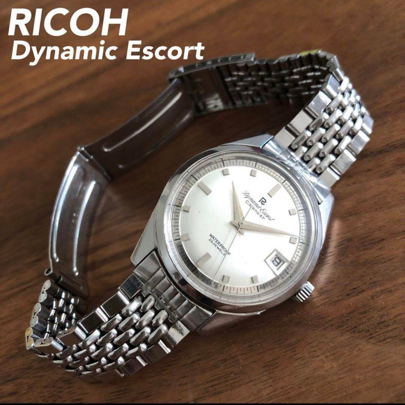 Ricoh Dynamic Escort Calendar Watch Hand-winding Silver Vintage Mechanical Mens