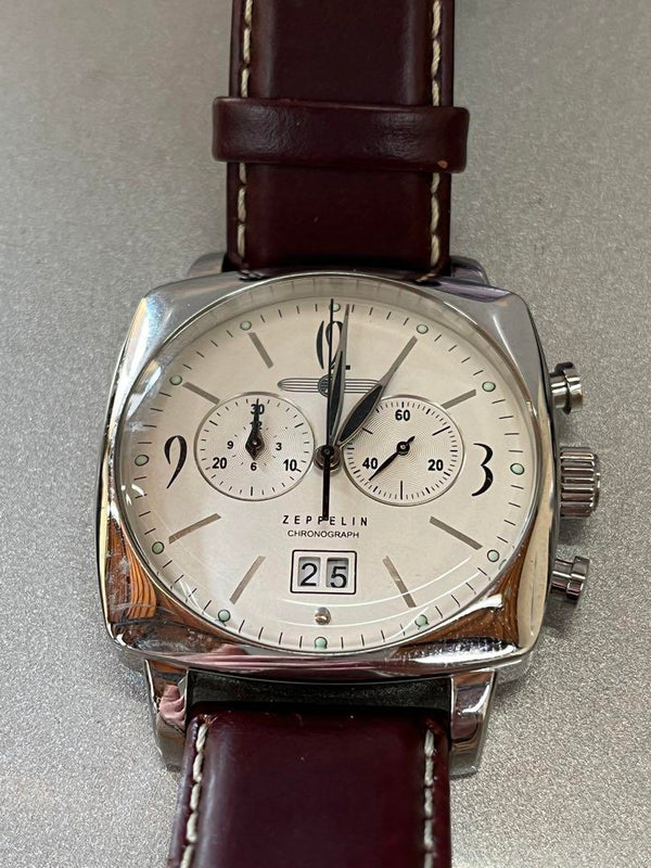 Lz121 7784 Quartz Watch Mens Dress Watch Silver Dial Leather Band