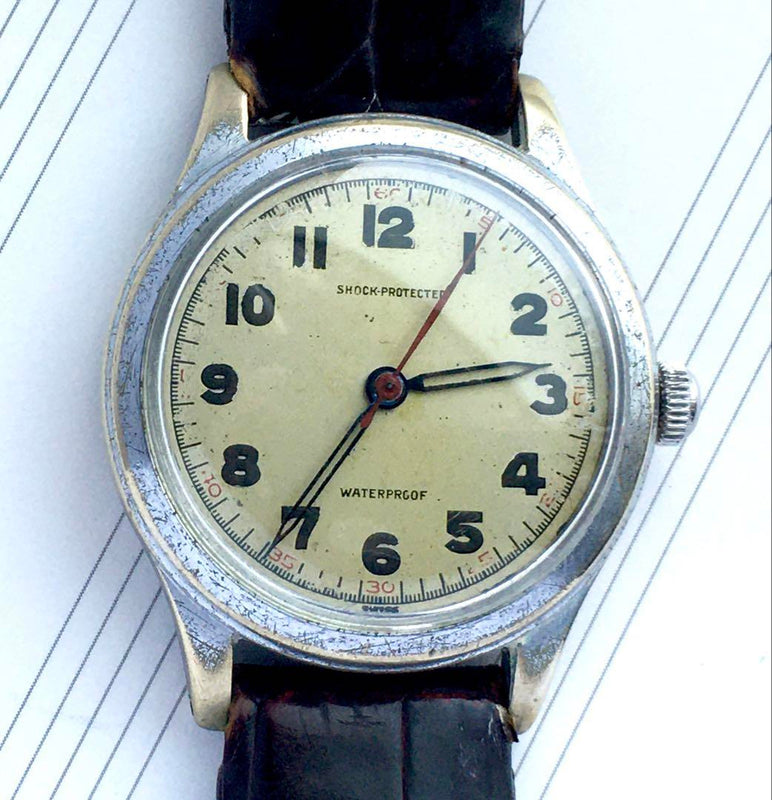 Swiss Hand-wound Watch 1940s Shock Protected Center Seconds Vintage Mechanical