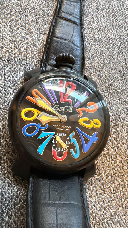 Gaga Milano Manuale Black Watch Swiss Made Mechanical Leather Band Dress Watch