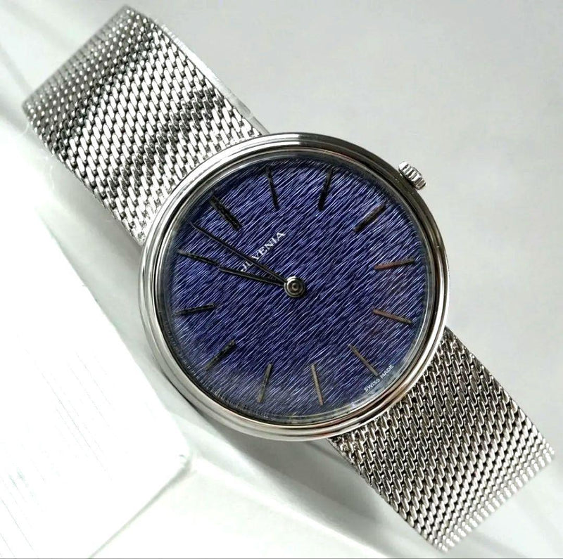 Round Navy Dial Mens Watch Manual Winding Mechanical Classic Dress Watch