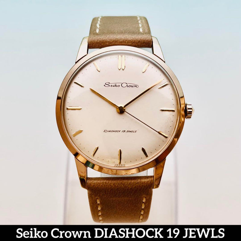 Crown 19 Jewels Hand-winding Watch Adjusted Genuine Leather Strap Vintage