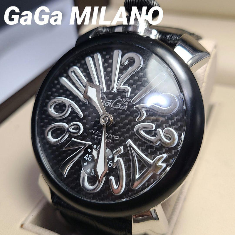 Gaga Milano Manuale 48mm Carbon Face Watch Original Strap Hand-wound Mechanical