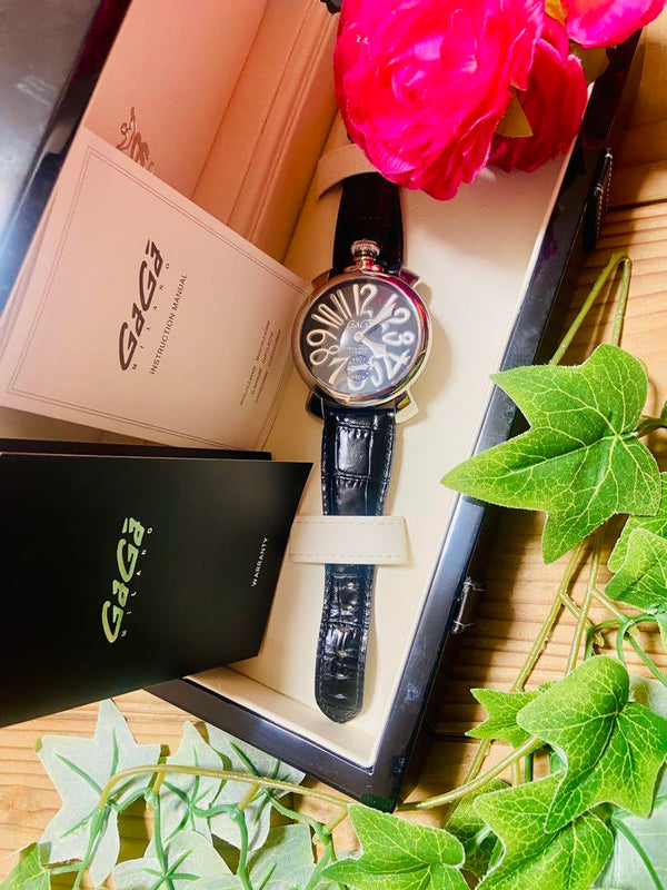 Gaga Milano Manual-winding Watch 48mm Black Stylish Mens Analog Display