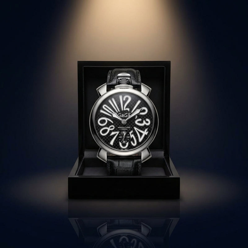 Gaga Milano Manual-winding Watch 48mm Black Stylish Mens Analog Display