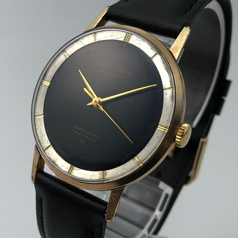 Deluxe Vintage Hand-winding Watch Black Dial Mens Wristwatch Accurate