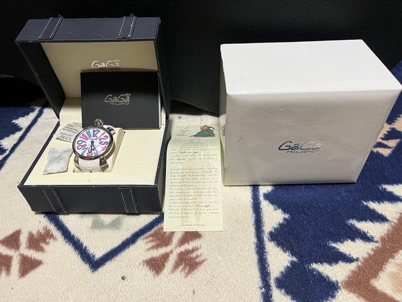 Gaga Milano Manuale 48mm Hand-wound Watch White Dial Swiss Made Mens Wrist Watch