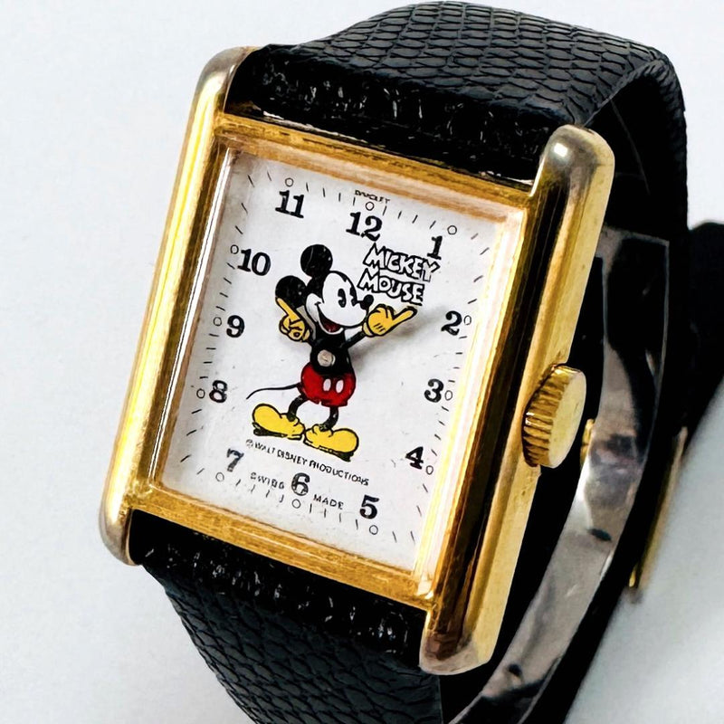 Bradley Mickey Mouse Hand-winding Watch Square Unisex Vintage Style Collectible