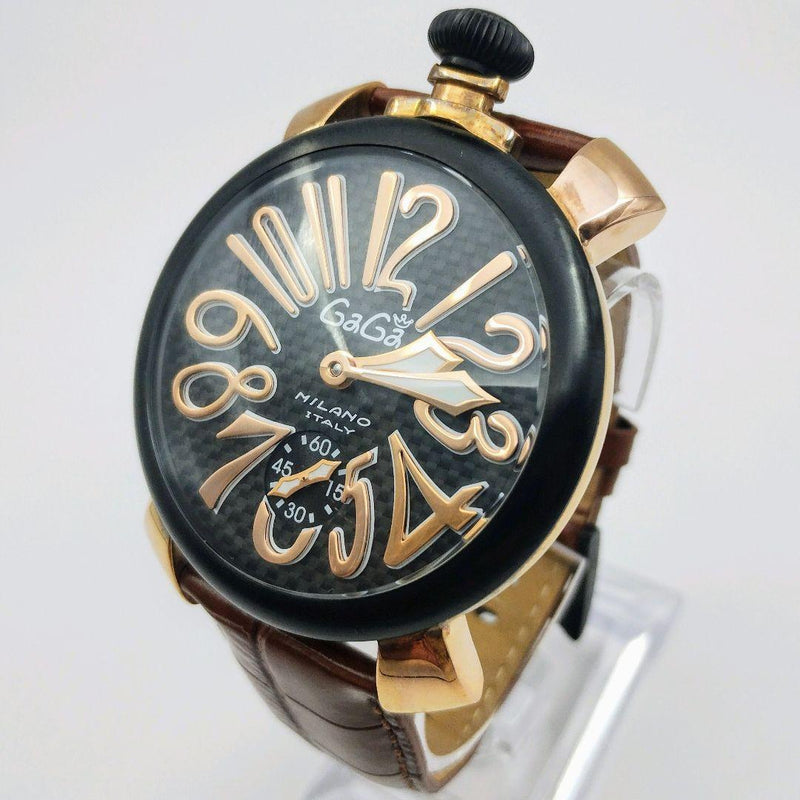 Gaga Milano Manuale 48mm Hand-wound Watch Carbon Fiber Dial Mens Mechanical