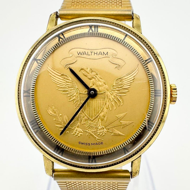 Eagle Coin Watch Gold Mens Manual Winding Wristwatch Vintage Style