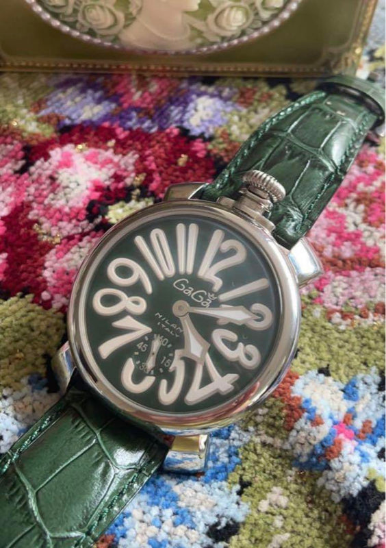 Gaga Milano Manuale Green Hand-winding Watch 48mm Mens Mechanical Wristwatch