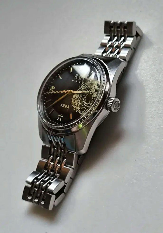 Black Gold Tiger Antique Hand-wound Watch Onyx Bracelet Mechanical